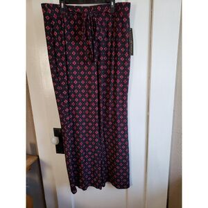 ALMOST A FAMOUS women's pull on w/ bow tie black red print soft wide legpants XL